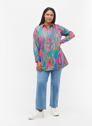 Long printed shirt, Colorfull Art Print, Model image number 2