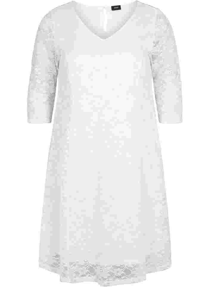 Lace dress with 3/4 sleeves, White, Packshot image number 0