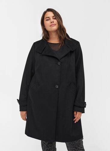 Jacket with high collar and wool, Black, Model image number 0