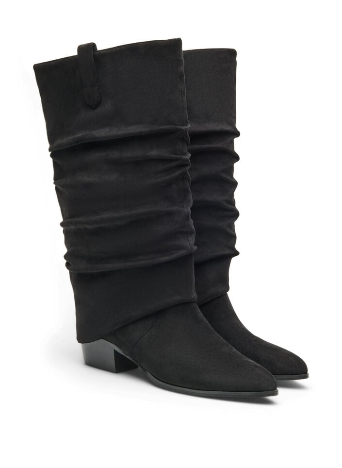 Long suede-look boot with a detachable shaft, Black, Packshot