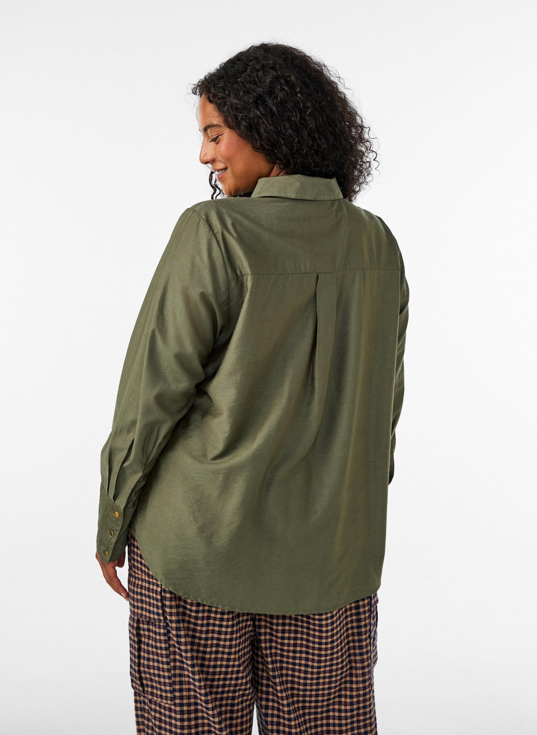 ZizzifashionViscose shirt with golden buttons, Green, Model image number 2