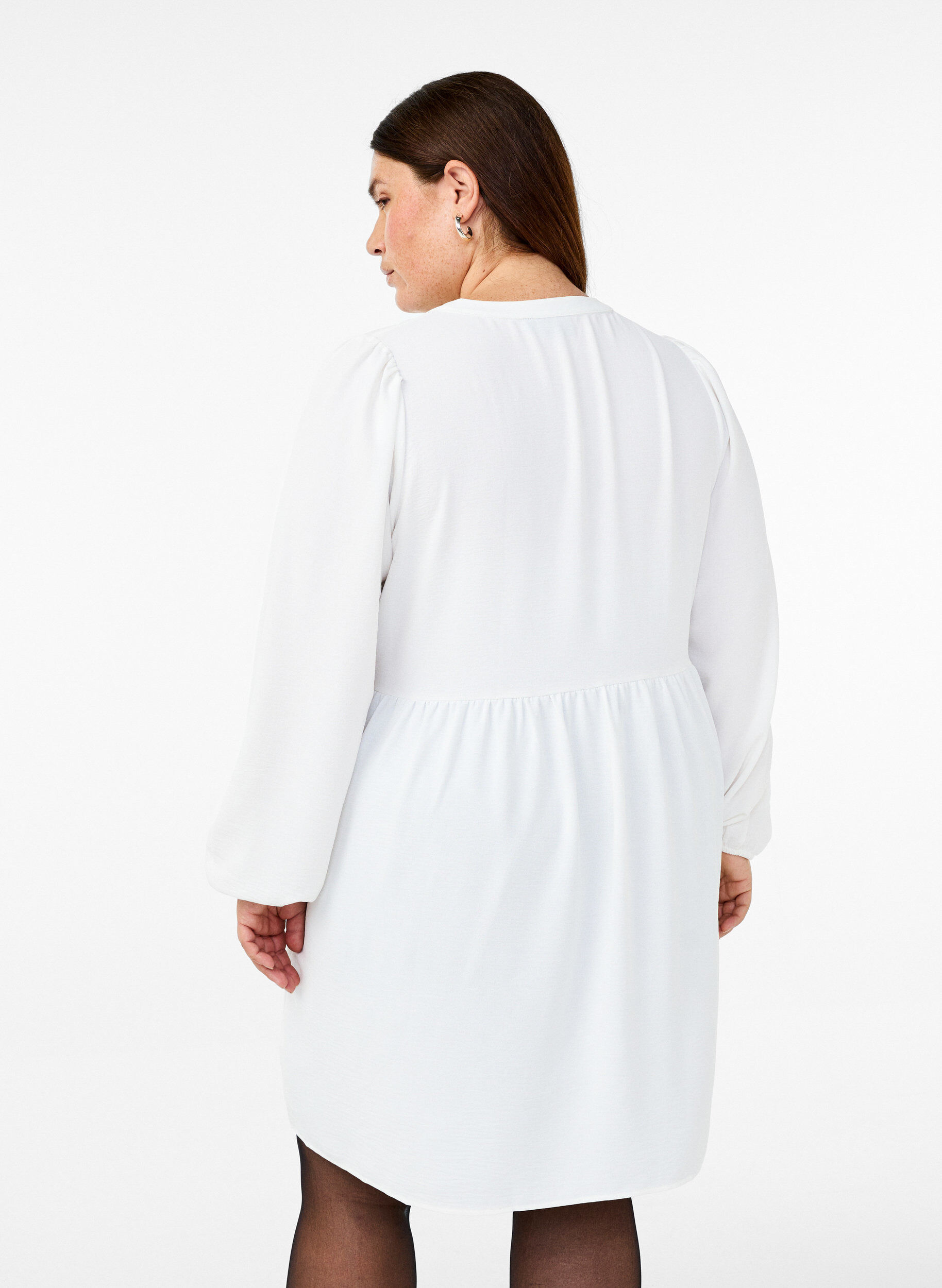 Zizzifashion FLASH - Short dress with pleats and long sleeves, White, Model image number 1