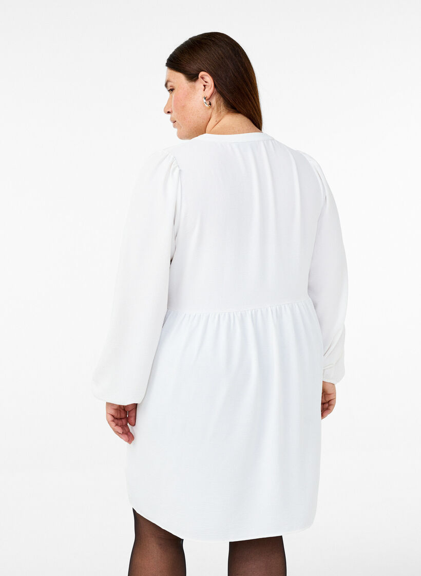 FLASH - Short dress with pleats and long sleeves, White, Model image number 1