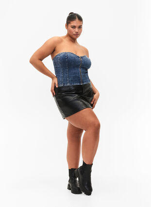 Denim corset top with zip, Blue denim, Model image number 3