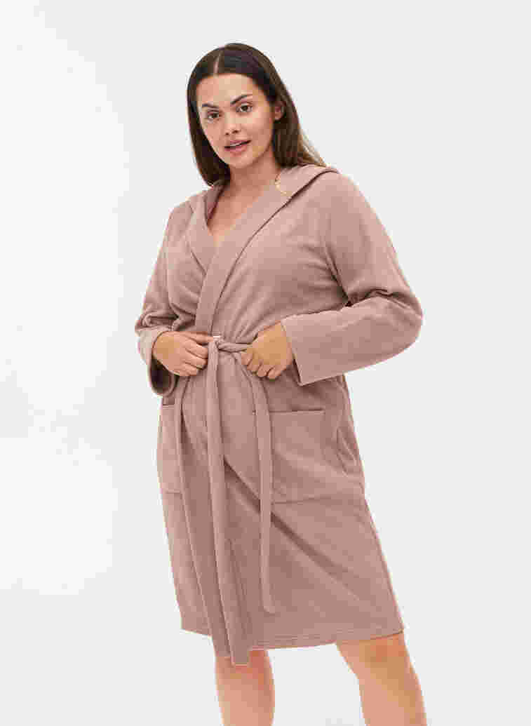 Bathrobe with hood and pockets, Brownie, Model image number 0