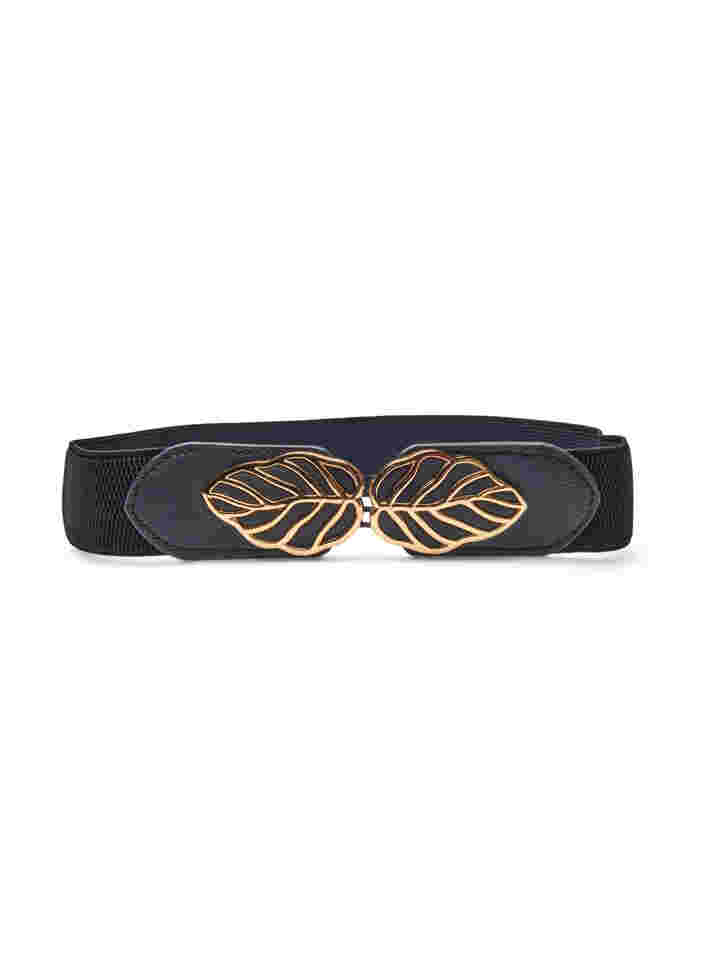 Elastic waist belt with gold buckle, Black, Packshot