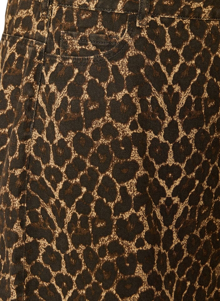 Short denim skirt with leopard print and an A-line shape, Brown, Packshot image number 3