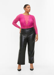 Imitated leather trousers with a wide leg., Black, Model