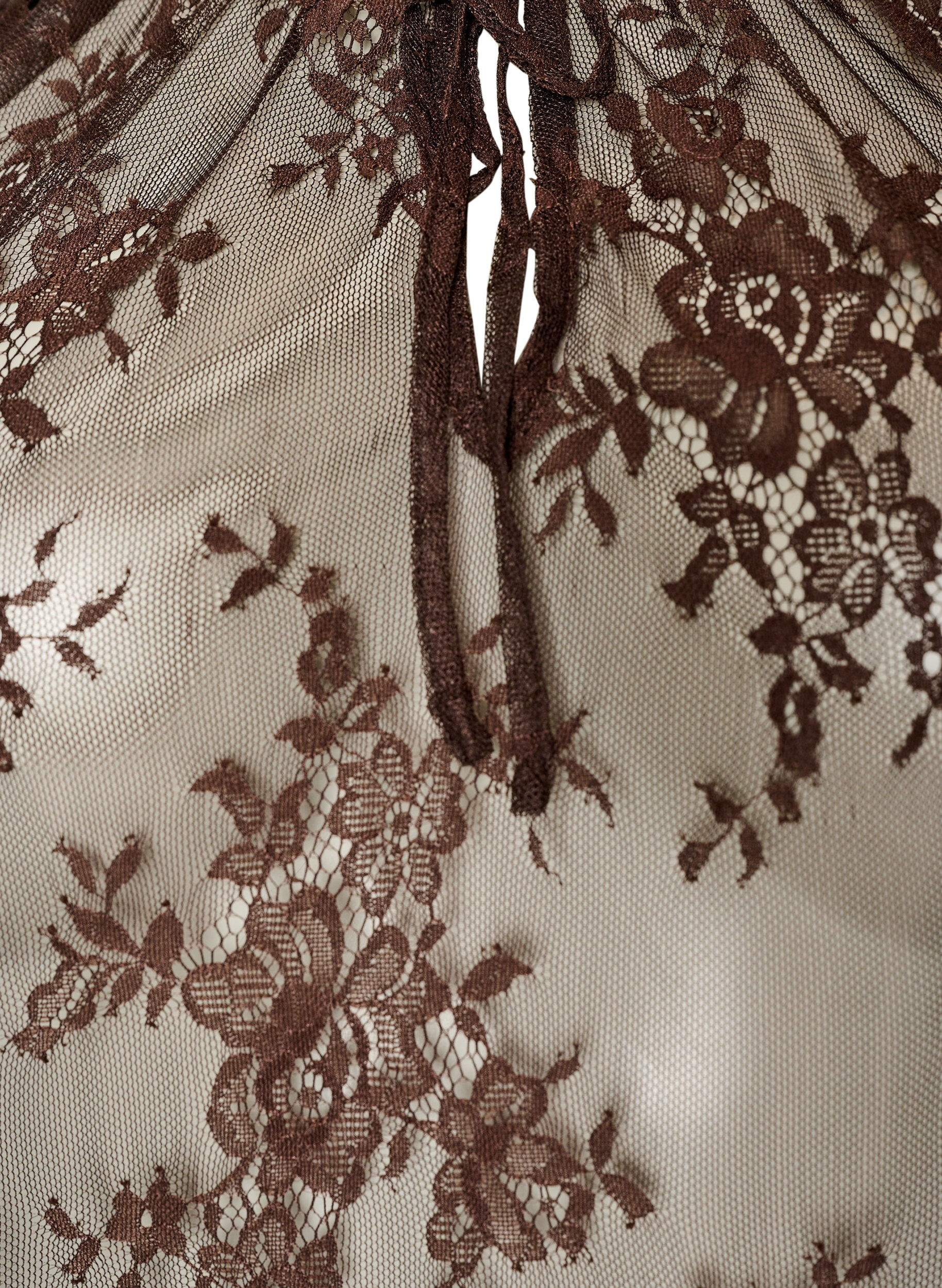 ZizzifashionShort-sleeved lace blouse with tie-fastening, Brown, Packshot image number 2
