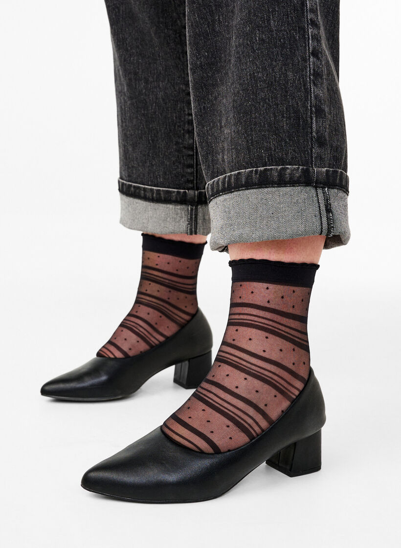 2-pack Ankle socks with stripes and dots, Black Dot, Model image number 0