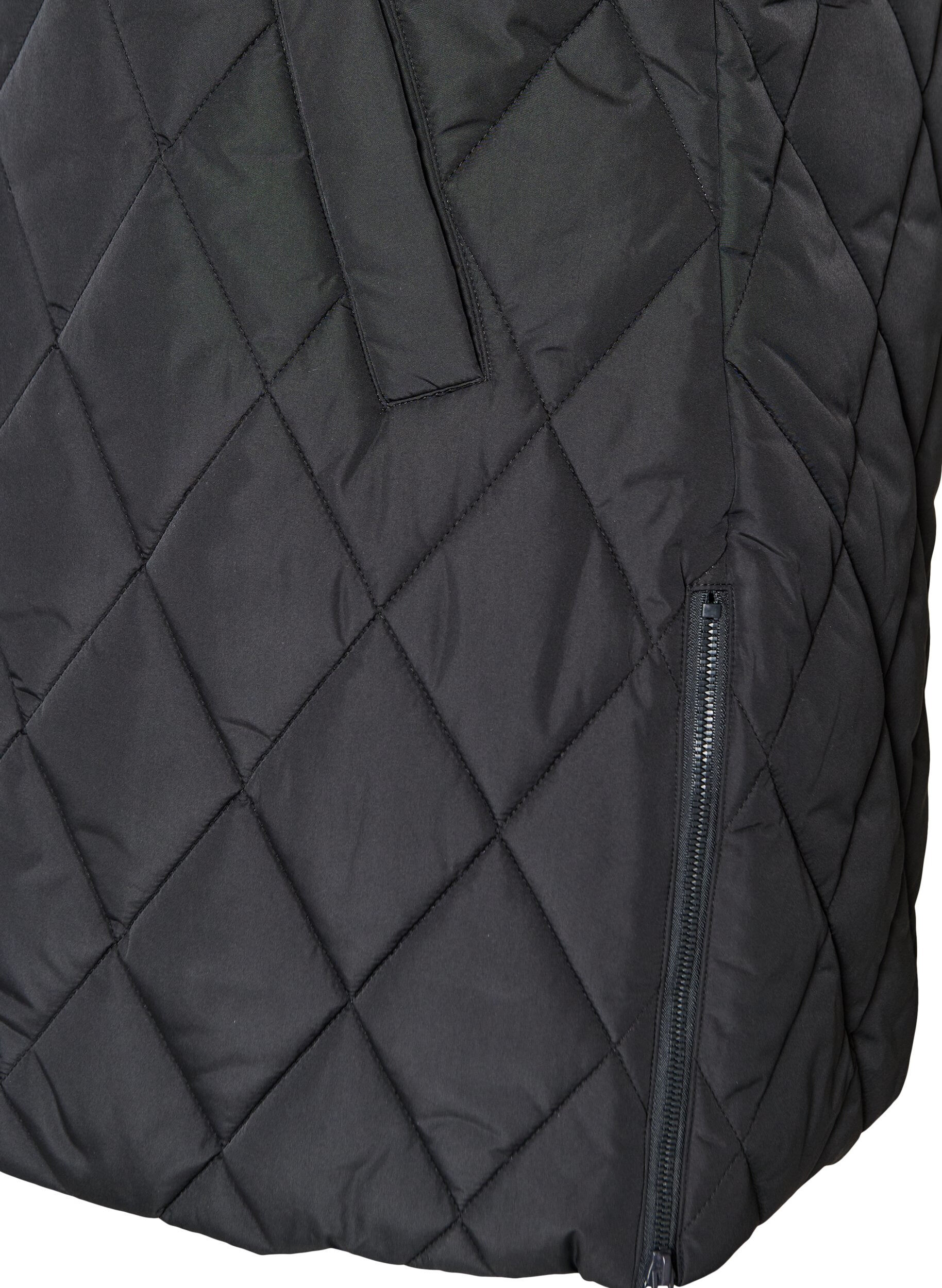 ZizzifashionMid-length quilted gilet with hood, Black, Packshot image number 3