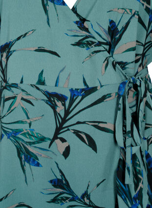 Printed wrap dress with short sleeves , Sea Pine Leaf AOP, Packshot image number 2