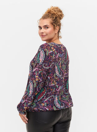 Paisley printed blouse with long sleeves in viscose, Multi Paisley, Model image number 1