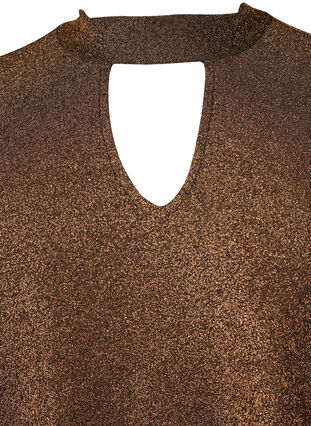 Long-sleeved glitter blouse with round neck and V-detail, Black Copper, Packshot image number 2