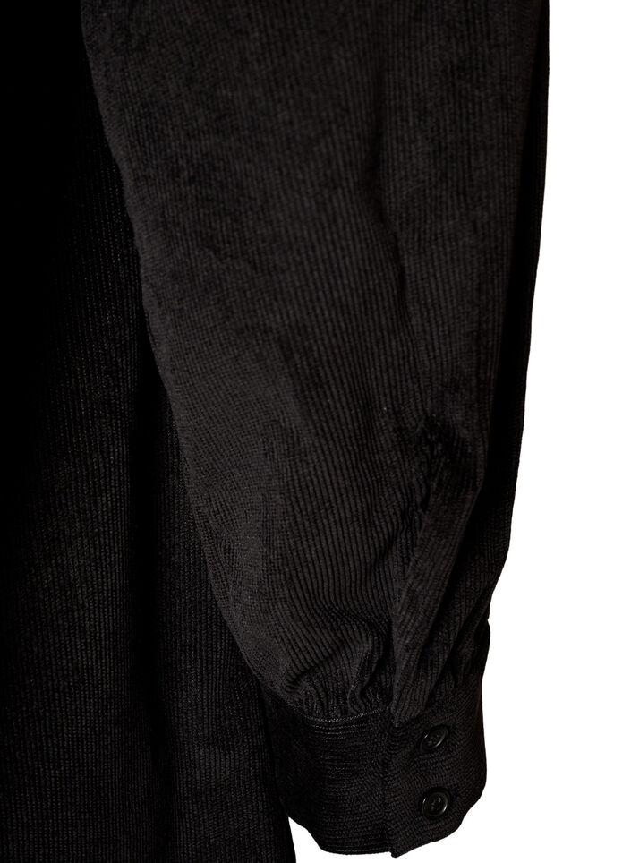Corduroy shirt dress with collar and button fastening, Black, Packshot image number 3