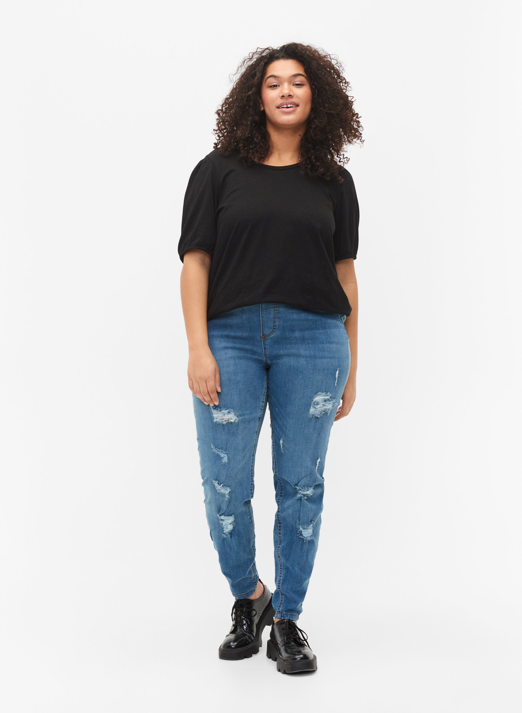 Zizzifashion Cotton t-shirt with 2/4 sleeves, Black, Model image number 2