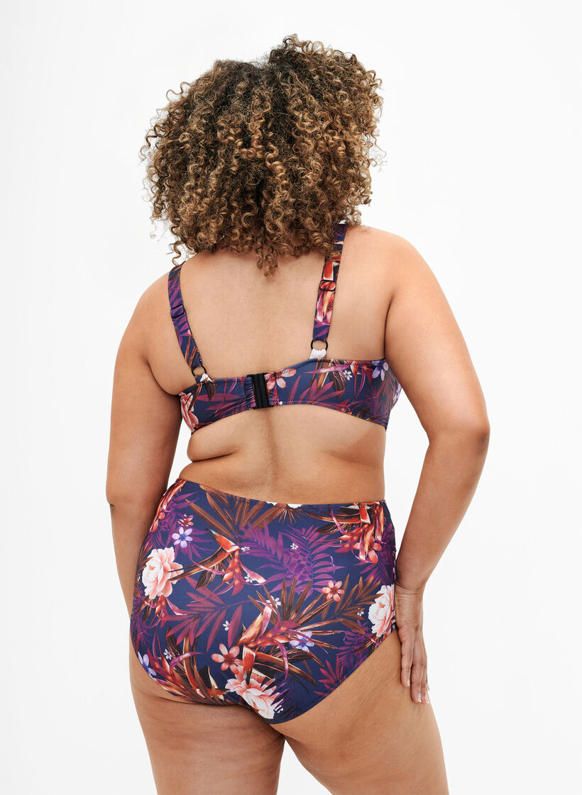 High-waisted floral bikini bottoms, Purple, Model image number 1