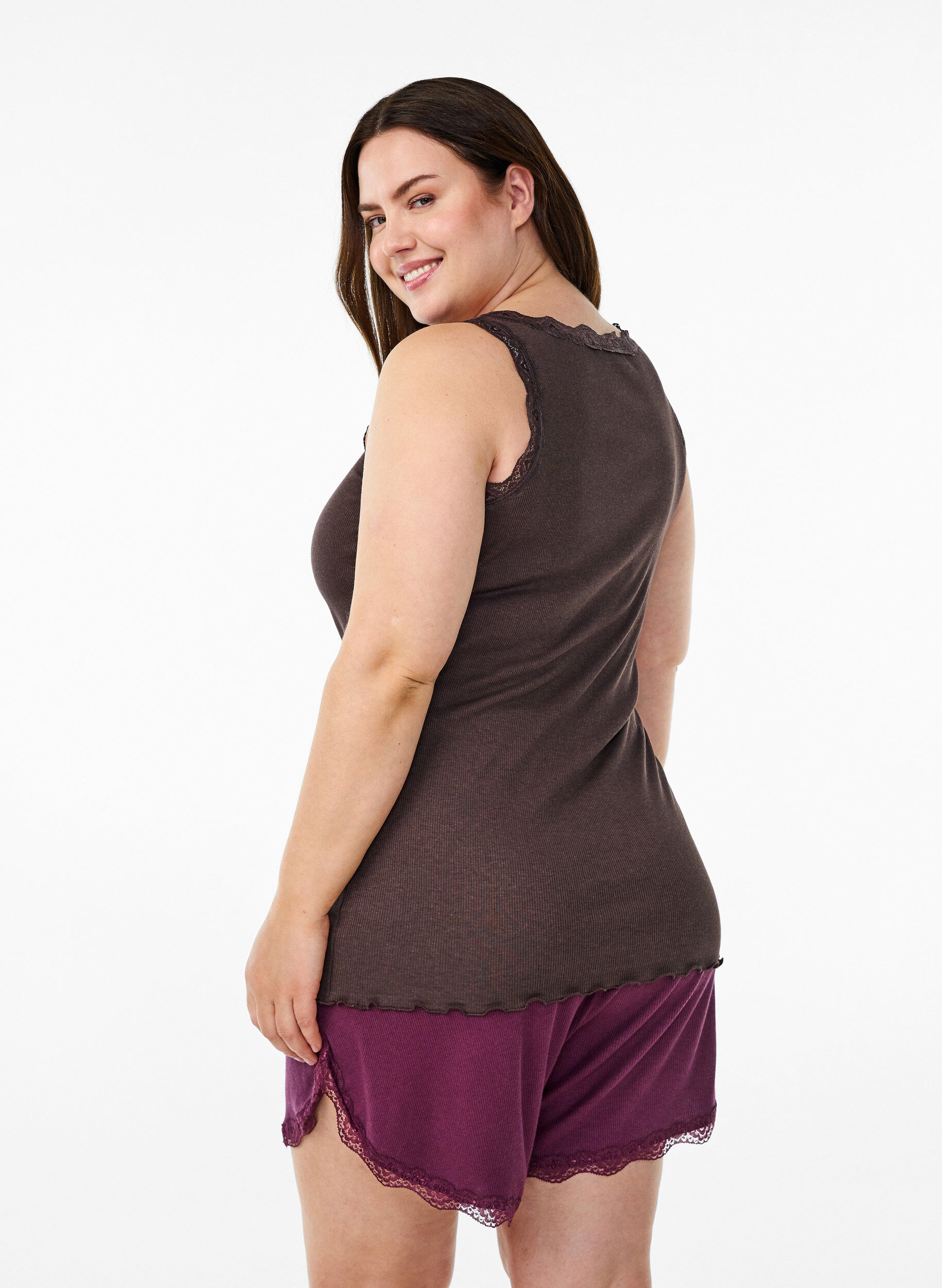 ZizzifashionTop with lace trim, Brown, Model image number 2