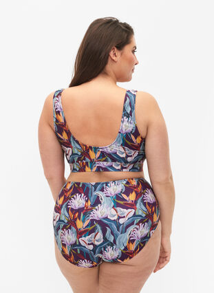 High-waisted bikini bottoms with print, Deep Tropical Print, Model image number 1