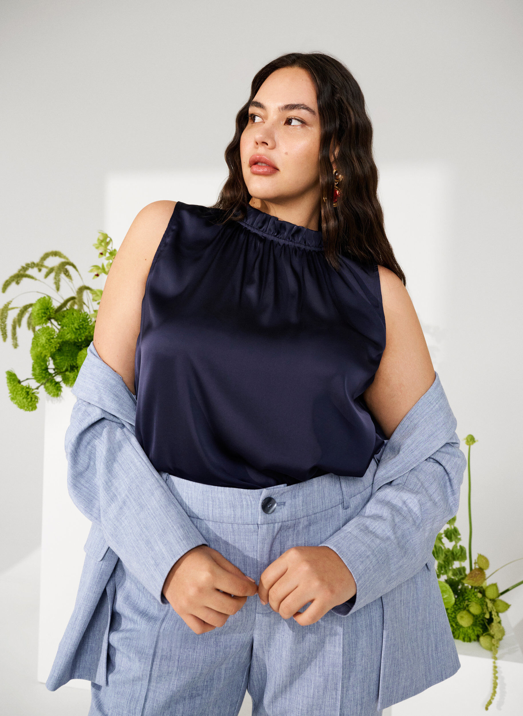 Zizzifashion Sleeveless party top in satin, Night Sky, Image image number 0