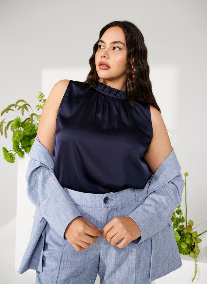 Sleeveless party top in satin, Night Sky, Image image number 0