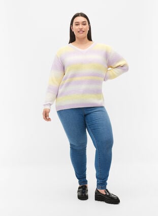 Knitted jumper with v-neckline, Lavender Comb., Model image number 2