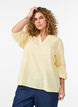 Cotton blouse with embroidered details and 3/4 sleeves, Yellow, Model image number 0