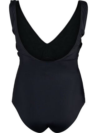 Swimsuit with ruffles and removable inserts, Black, Packshot image number 1