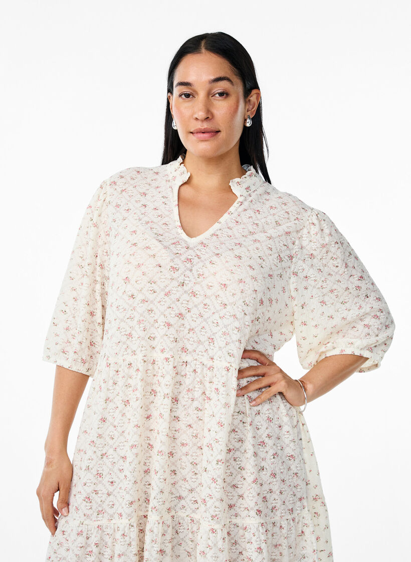 Short A-line dress with 1/2 sleeves, White, Model image number 2