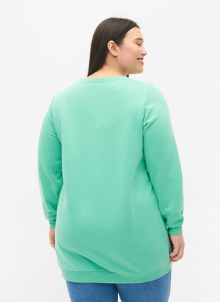 Long sweatshirt with text print, Neptune Green , Model image number 1