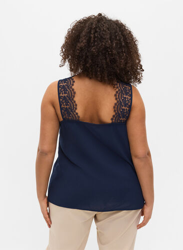 Sleeveless top with v-neck and lace, Navy Blazer, Model image number 1