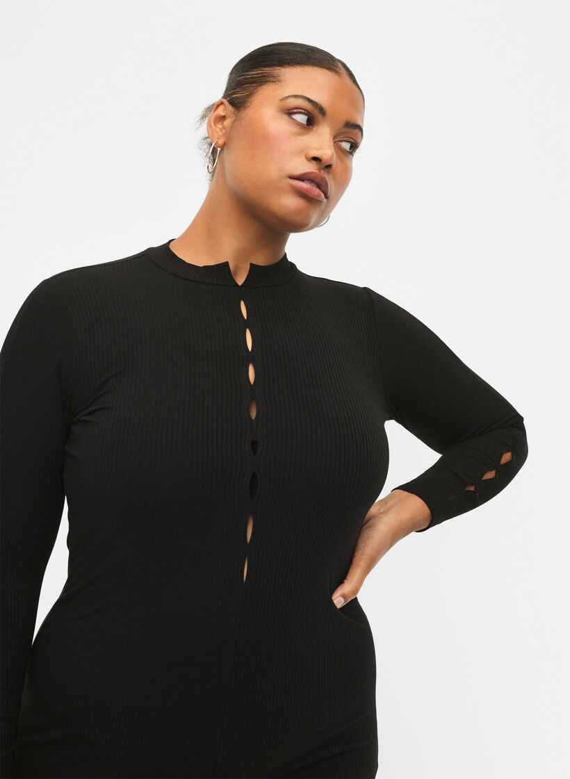 Fitted dress with cut-out details, Black, Model image number 2