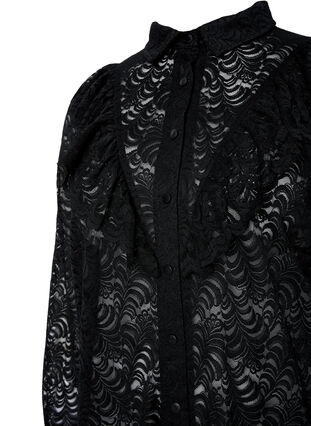 Lace shirt dress with frills, Black, Packshot image number 2