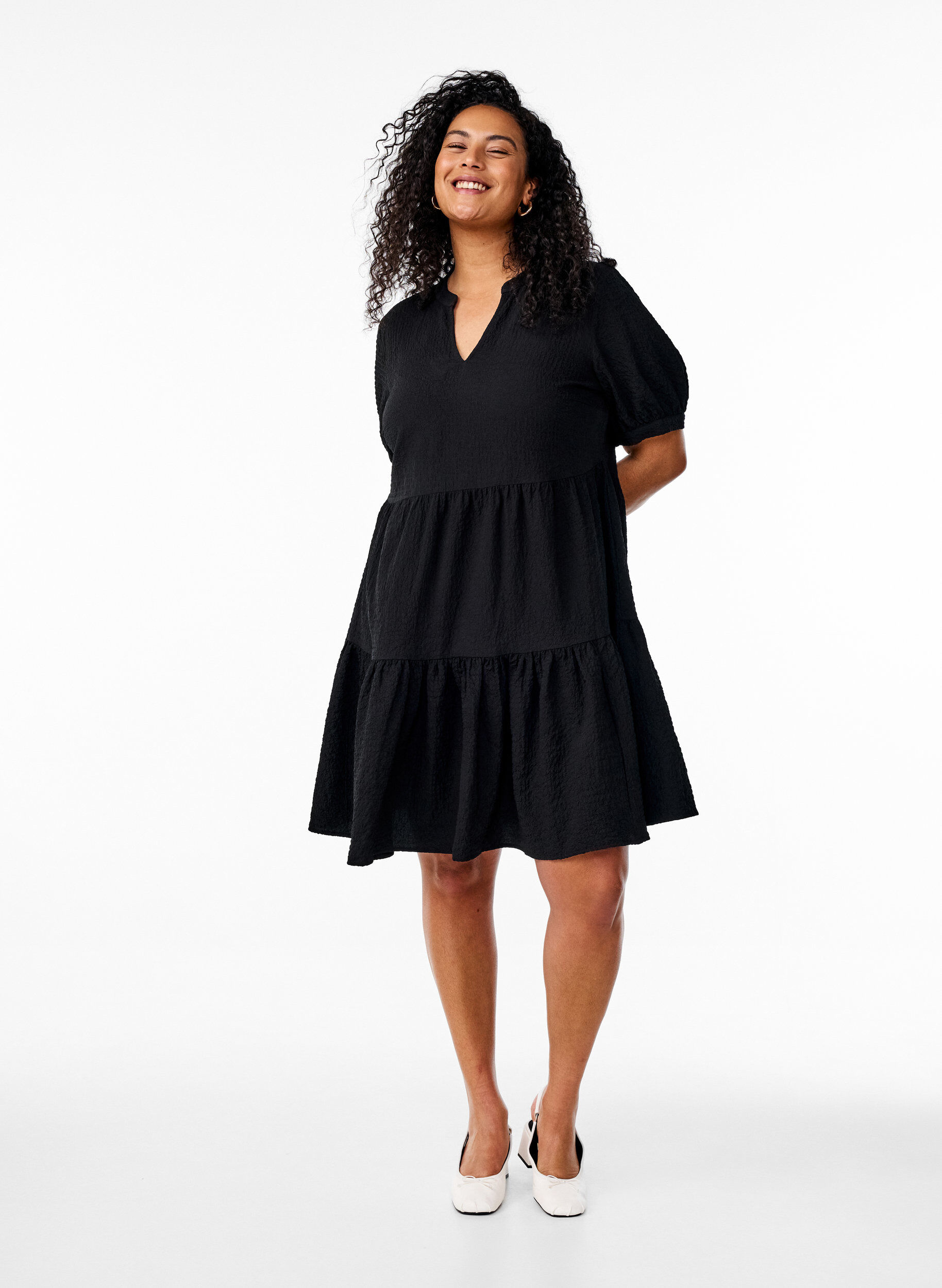 ZizzifashionShort A-line dress, Black, Model image number 1