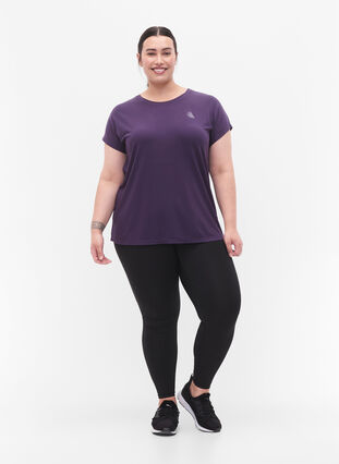 Short sleeved workout t-shirt, Purple Plumeria, Model image number 2