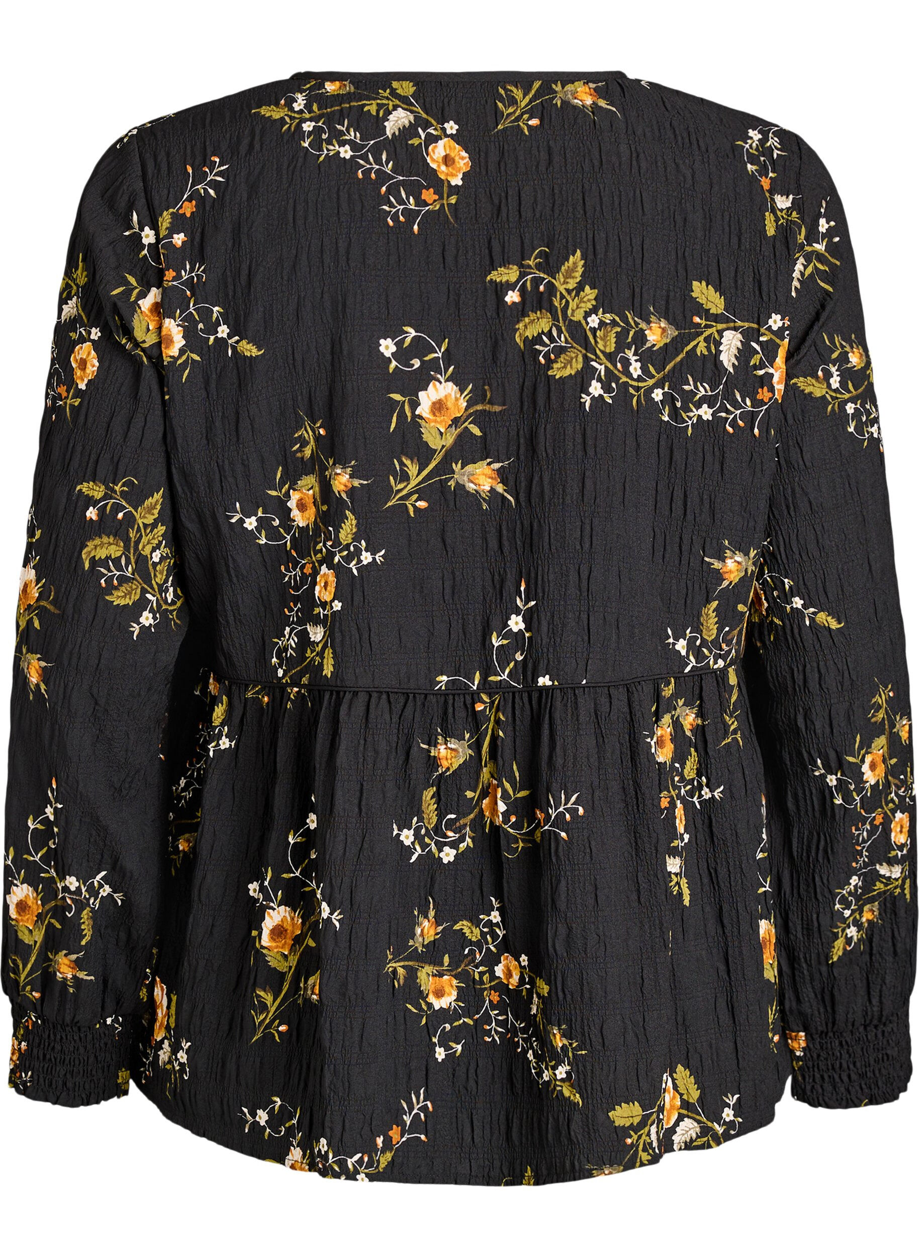 Zizzifashion Long-sleeved blouse with floral print, Black, Packshot image number 1