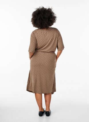 Midi-length jersey dress with tie belt at the waist - Brown - Sz. 40-64 - Zizzifashion Midi-length jersey dress with tie belt at the waist - Brown - Sz. 40-64 - Zizzifashion