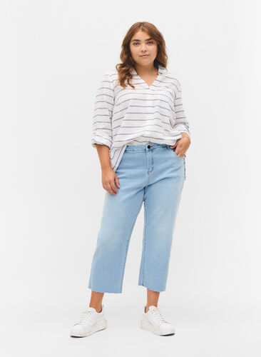 7/8 jeans with raw hems and high waist, Super L.Blue Denim, Model image number 0