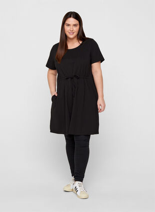 Short-sleeved cotton tunic, Black, Model image number 2
