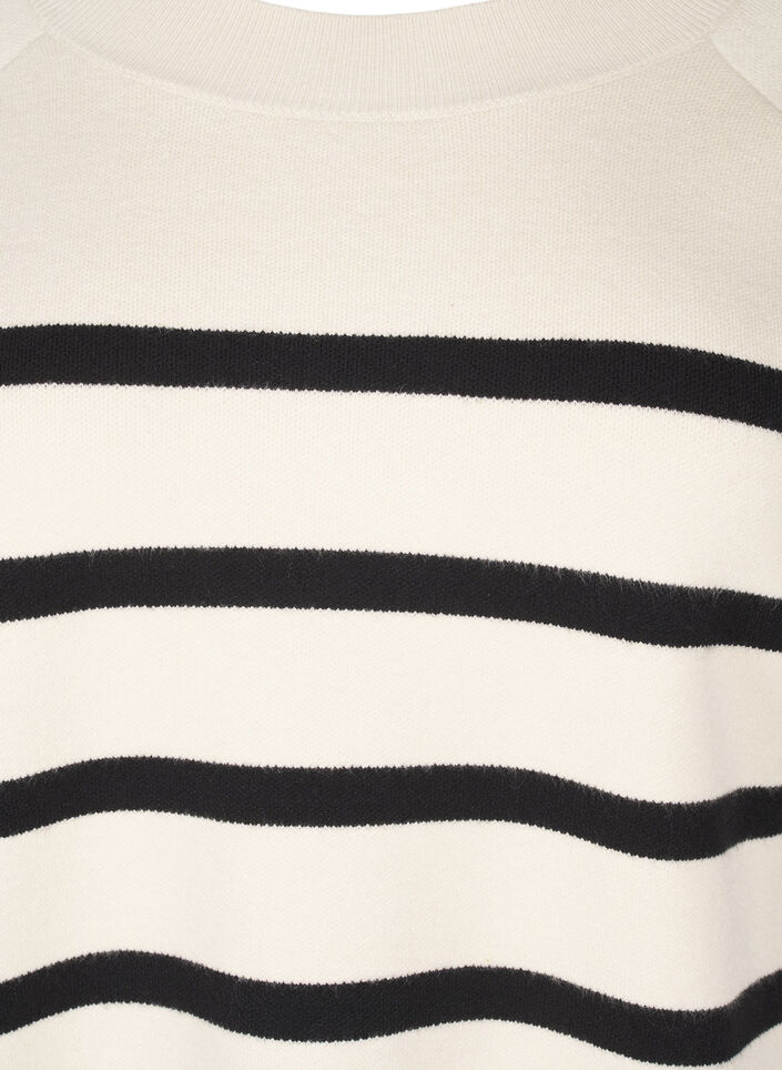 Striped knitted blouse with round neck, Birch w. Black, Packshot image number 2