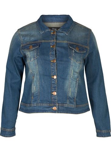 Short denim jacket made from cotton, Blue denim, Packshot image number 0