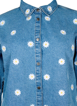 Loose denim shirt with embroidered daisies, L.B. Flower, Packshot image number 2
