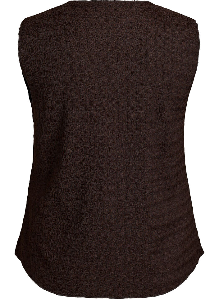 Sleeveless top with a wavy texture and button fastening, Brown, Packshot image number 1
