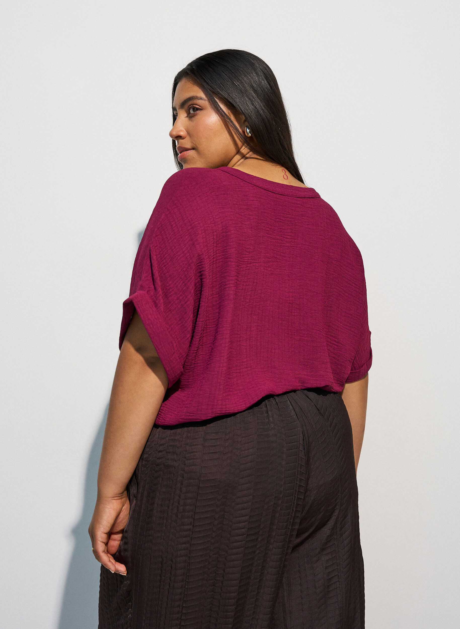 ZizzifashionLoose blouse with short sleeves, Red, Model image number 2