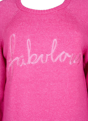 Knitted blouse with embroidered text, Raspberry Rose, Packshot image number 2