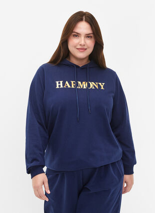 Sweatshirt with hood and print, Medieval Blue, Model image number 0