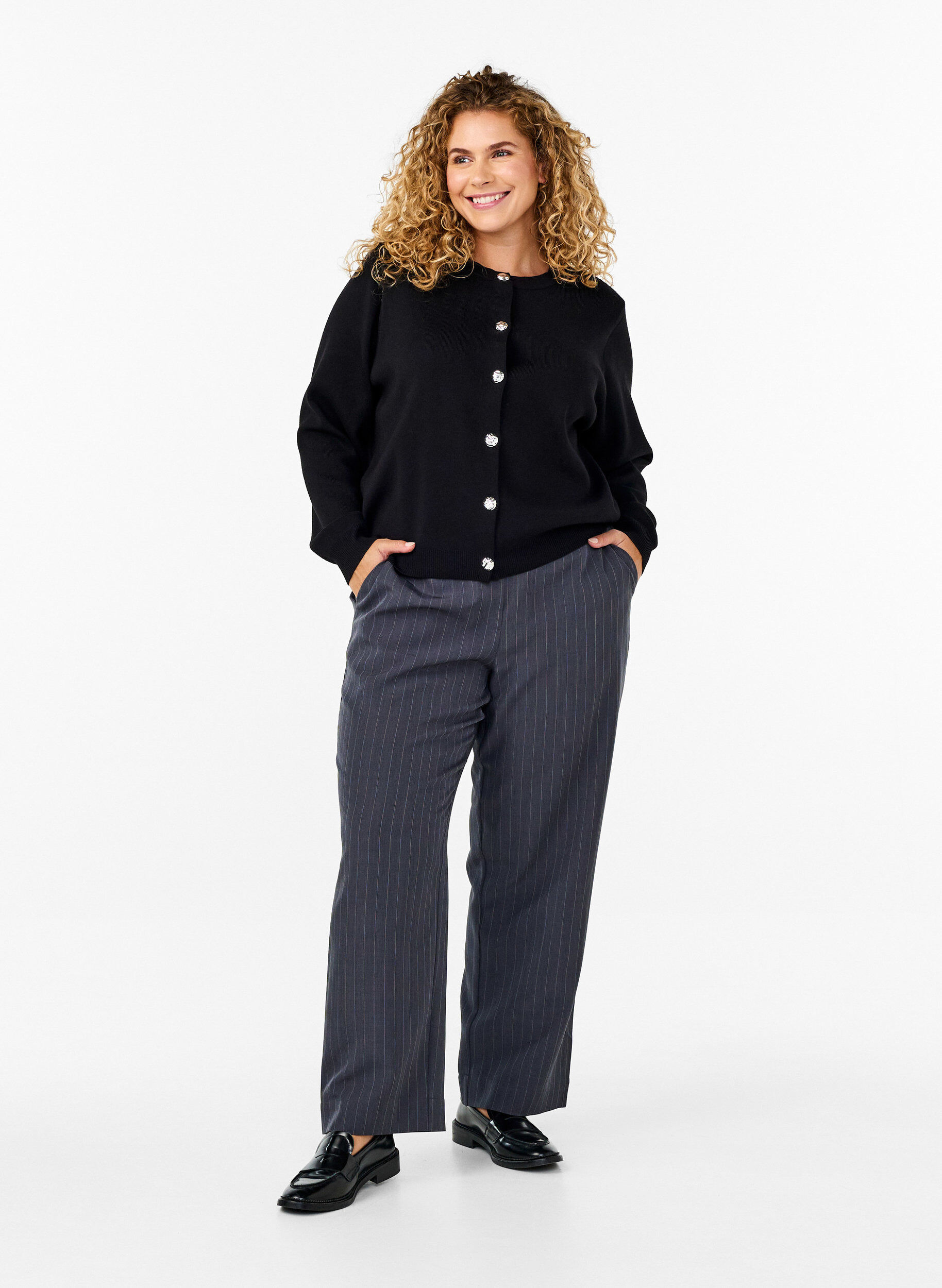 Zizzifashion Knitted cardigan with decorative buttons, Black, Model image number 2