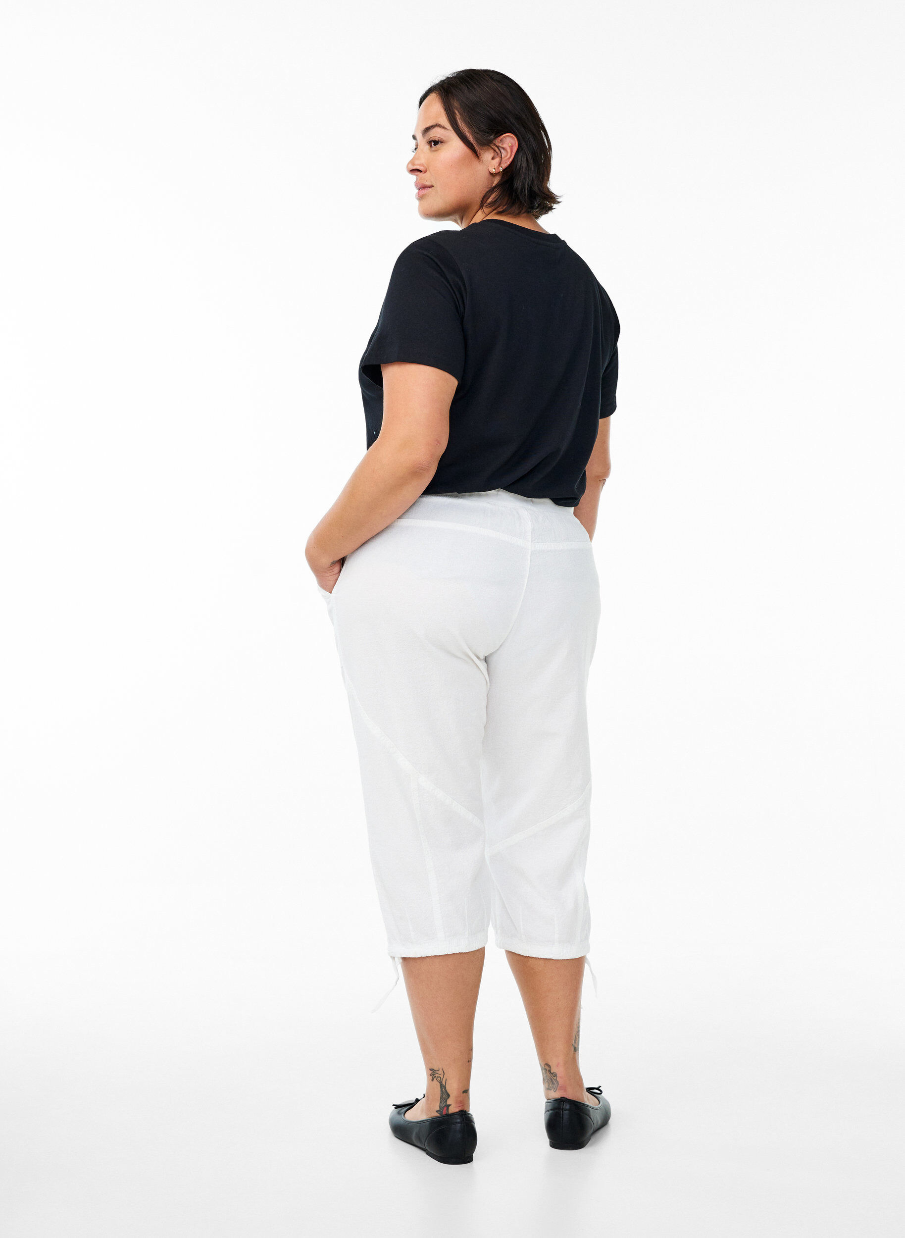 Zizzifashion Cotton Capri trousers , White, Model image number 1
