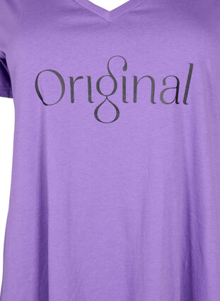 Cotton t-shirt with text print and v-neck, Deep Lavender ORI, Packshot image number 2