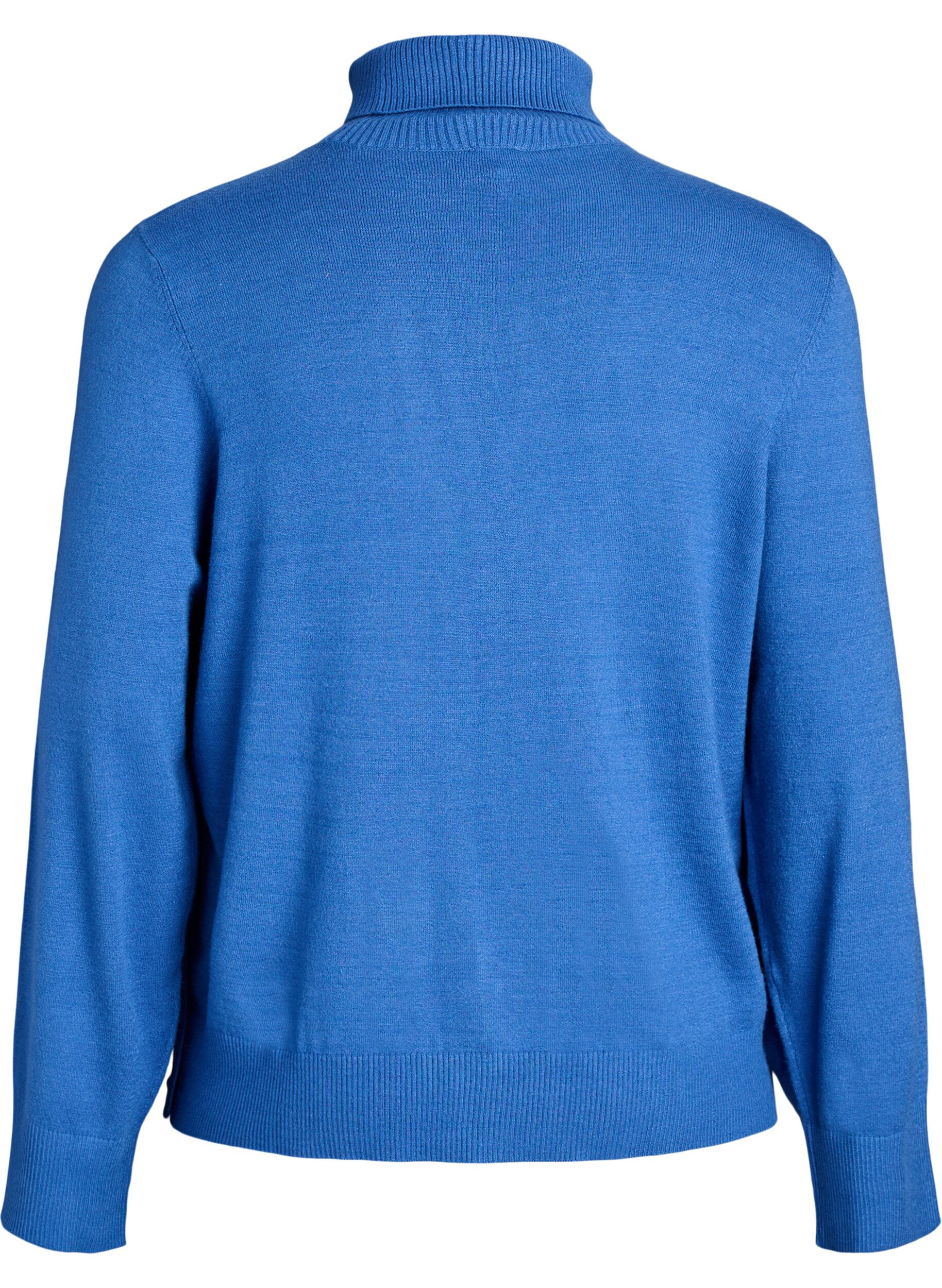 Zizzifashion Knitted blouse with turtleneck and side buttons, Blue, Packshot image number 1